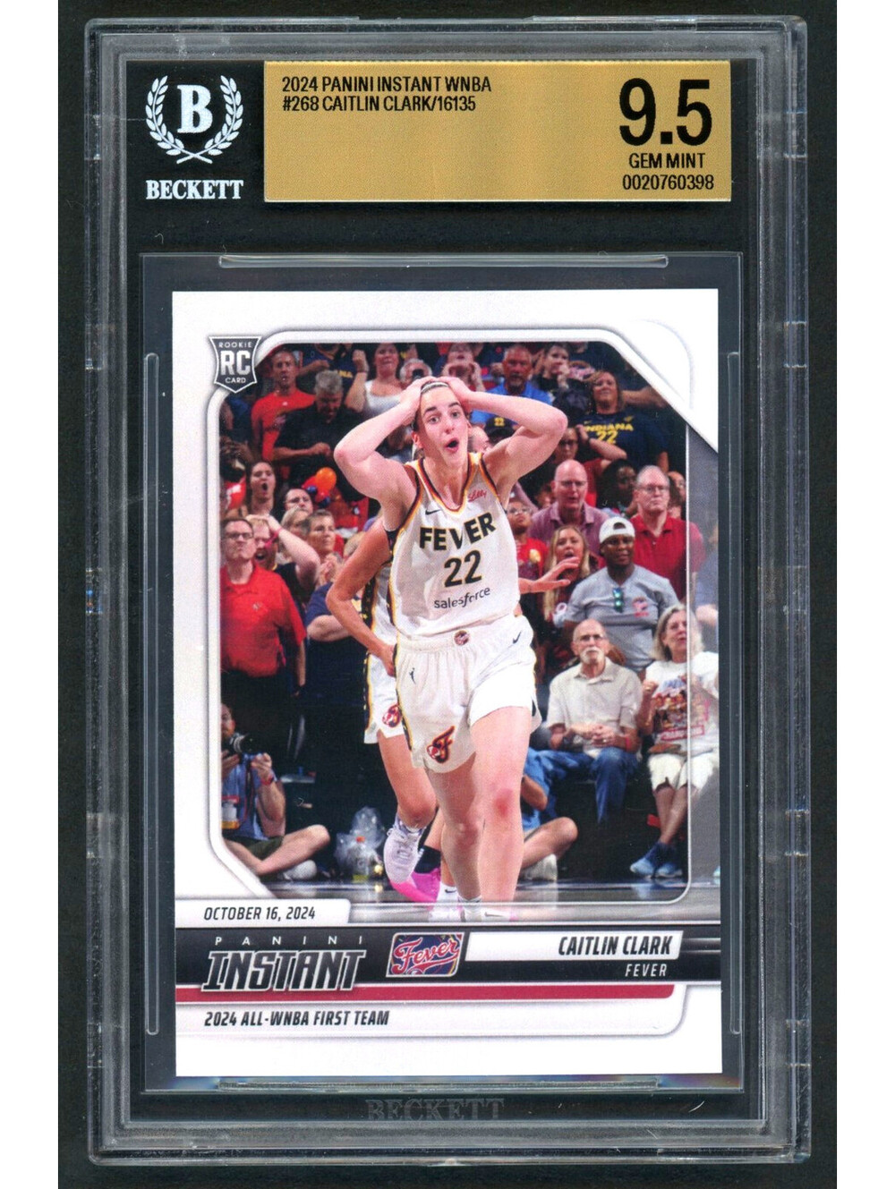 2024 Panini Instant Wnba #268 Caitlin Clark Fever Rookie (RC) BGS 9.5 Gem Mint
